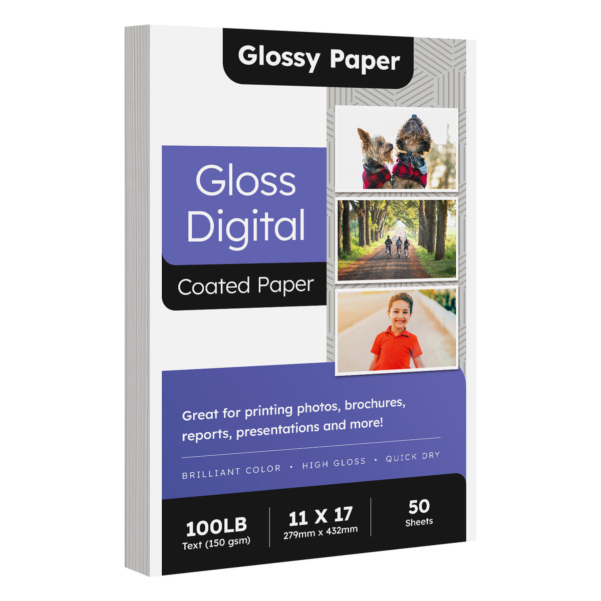 11x17 Double Sided C2S Glossy Paper for Full Color Laser Printing - 100lb Text (40lb Bond) - Acid Free, Gloss Coated - 50 Sheets