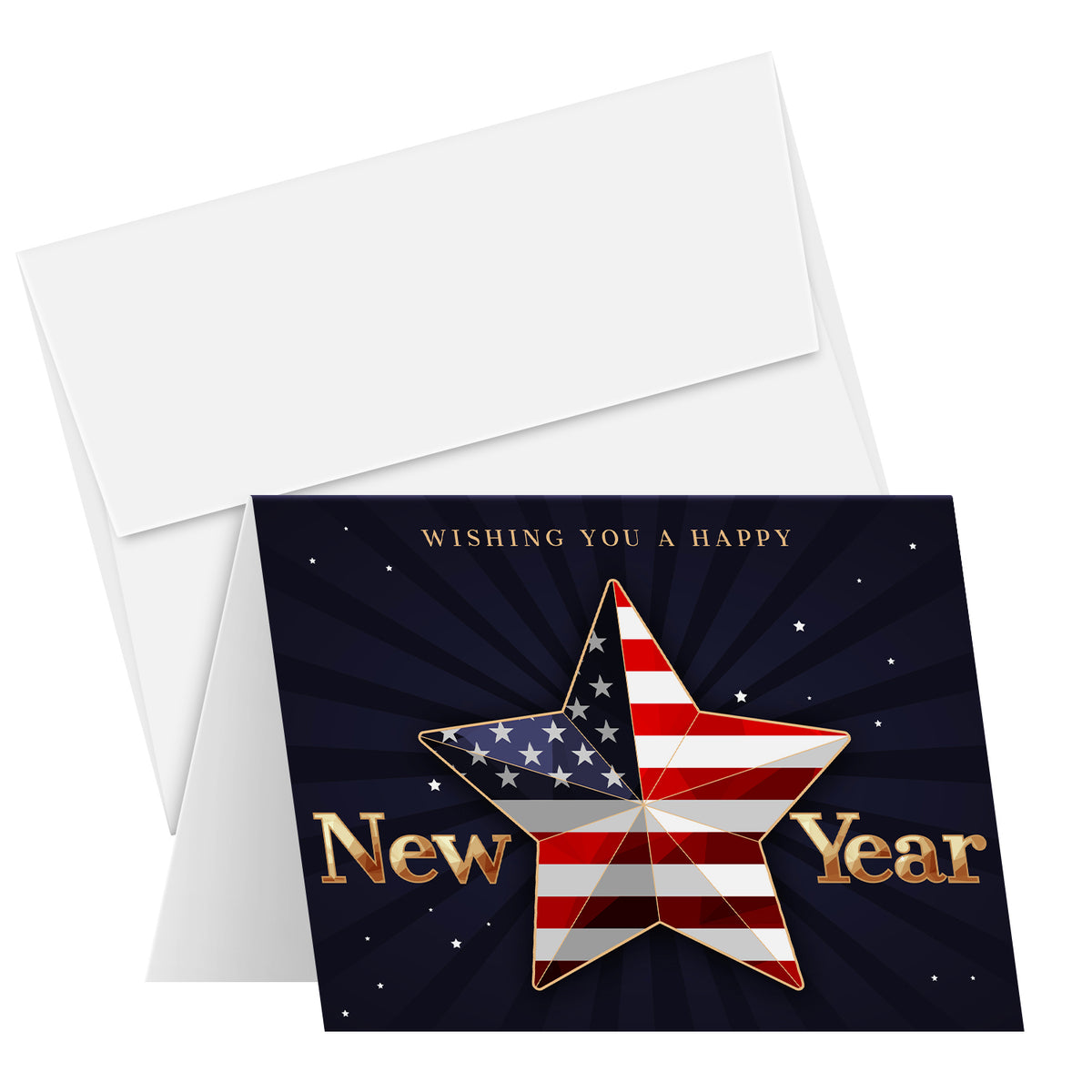 2026 Wishing You A Happy New Year – American Xmas Fold Over Greeting Cards & Envelopes - 10 per Pack