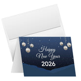 2026 Happy New Year – Blue Holiday Greetings 25 Cards and 25 Envelopes per Pack - 5 x 7" Inches When Folded