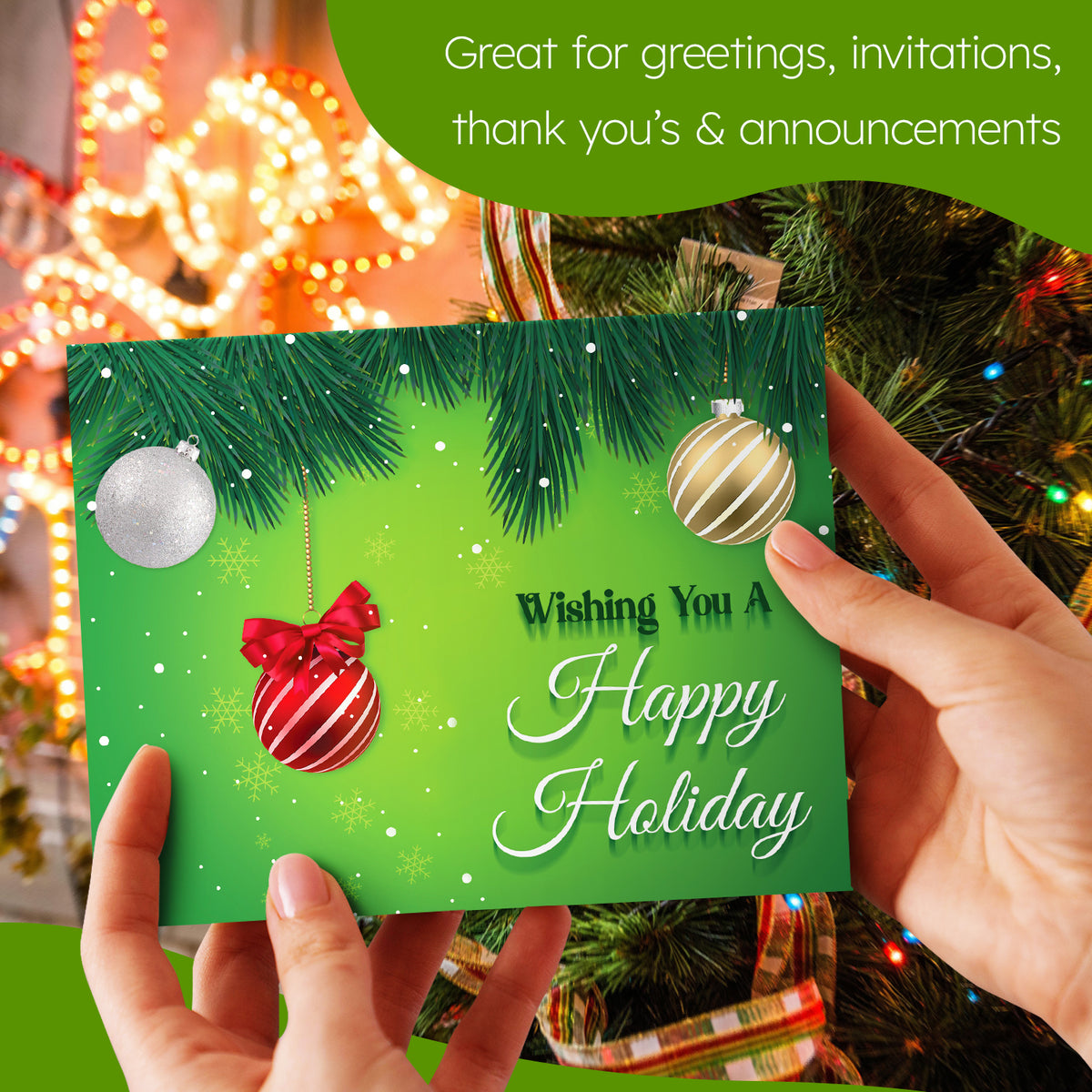 2023 Happy New Year - Tarjetas y sobres plegables de saludos navideños verdes, 25 tarjetas y 25 sobres por paquete - 4.25 x 5.5 pulgadas cuando están plegados