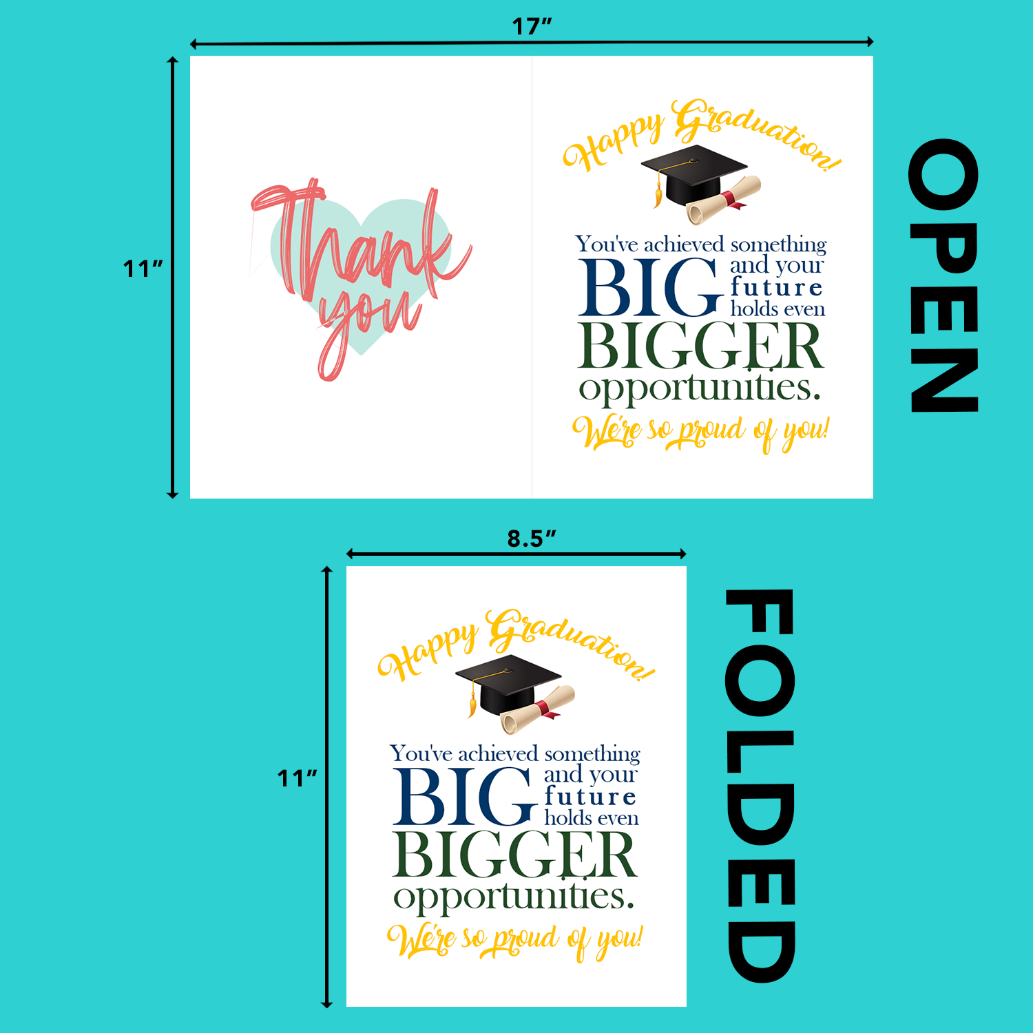 A Big Happy Graduation Greeting Cards with Envelopes – 8.5" x 11" Jumbo Size Thank You Cards for Large Groups and Teams – 2 per Pack