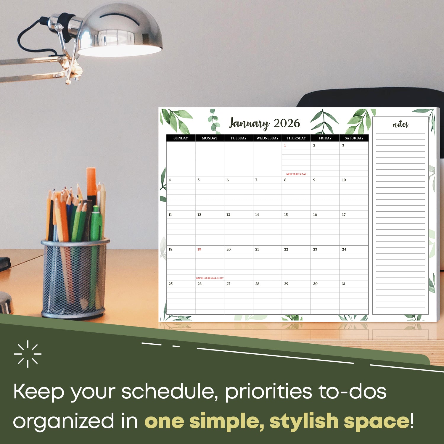 2026 Desk Year Calendar Desktop or Wall Planner, Tear-Off Pad for Easy Planning, Includes a Notes Section To Do's for the Year of 2026