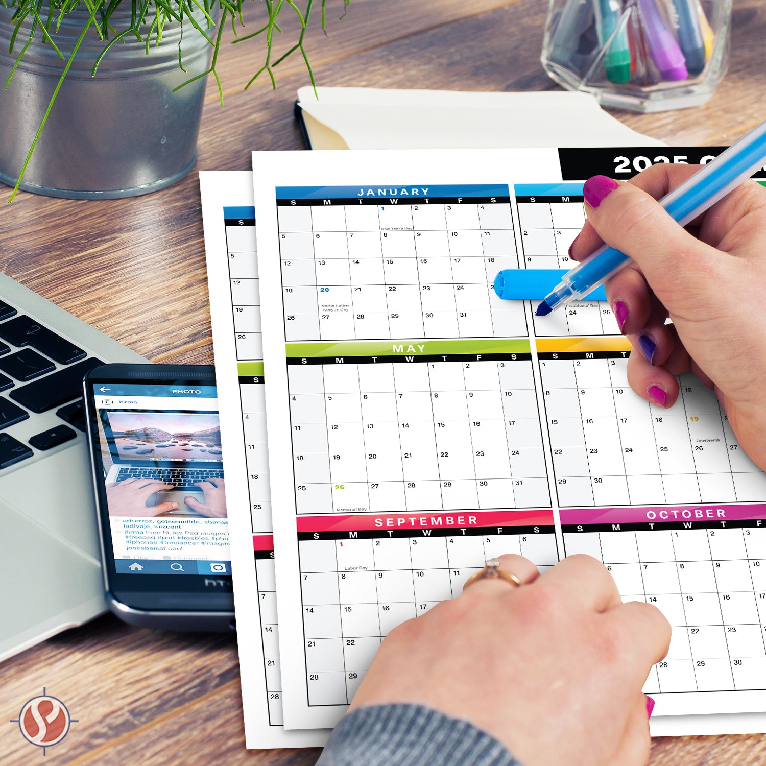 2025 Full Desk Calendar - 11 x 17” Large Size 2 Sided Vertical/Horizontal Reversible - Printed on Thick and Durable 80lb Cardstock (216 GSM) 2 per pck