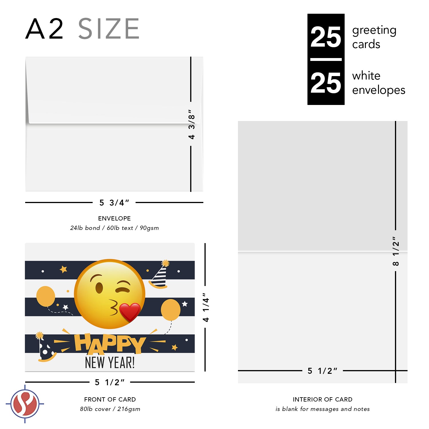 2026 Have A Happy New Year Greetings Cards - Funny and Cute Emoji Holiday Cards - Set of 25