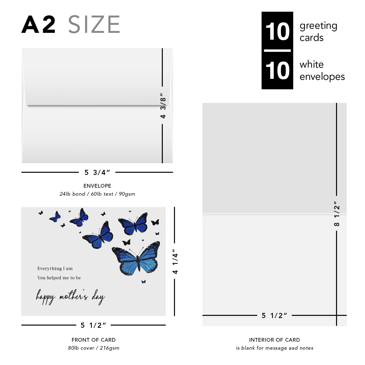 Everything I Am, You Helped Me to Be – Happy Mother's Day Greeting Cards and Envelopes for Mom, Wife | 4.25 x 5.5" | 10 per Pack