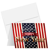 2026 Wishing You A Happy New Year Greeting Cards – American Flag - 4.25 x 5.5” - 10 Per Pack