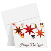 2026 Happy New Year Greeting Cards – Lanterns and Baubles Christmas Holiday Invitations, Thank You's – 4.25 x 5.5" – 10 Per Pack