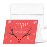 2026 Happy New Year, 10 Cards and 10 Envelopes per Pack - 4.25 x 5.5" (Red Cheers)