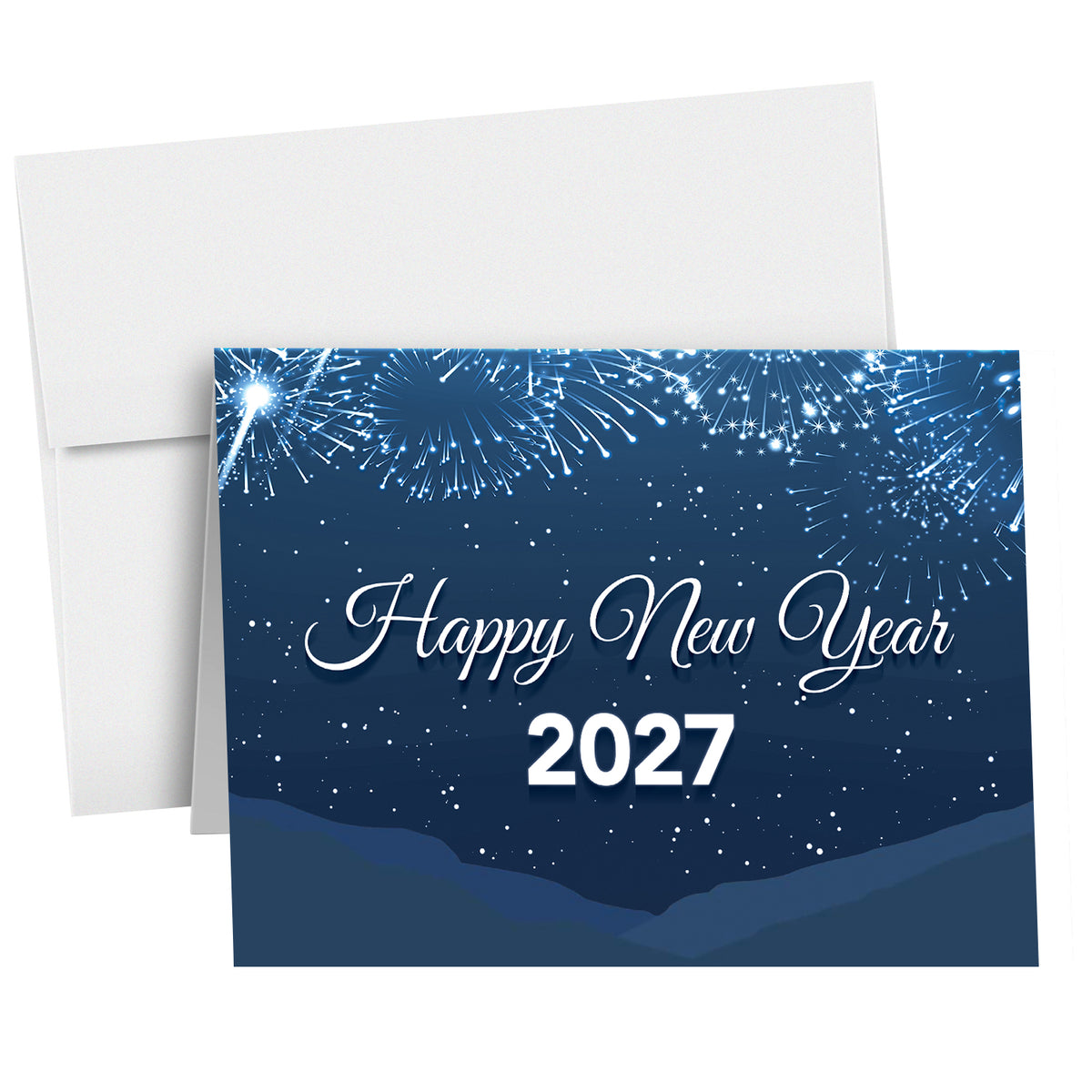 2023 Happy New Year - Blue Holiday Greetings 25 tarjetas y 25 sobres por paquete - 5 x 7" pulgadas cuando está plegado