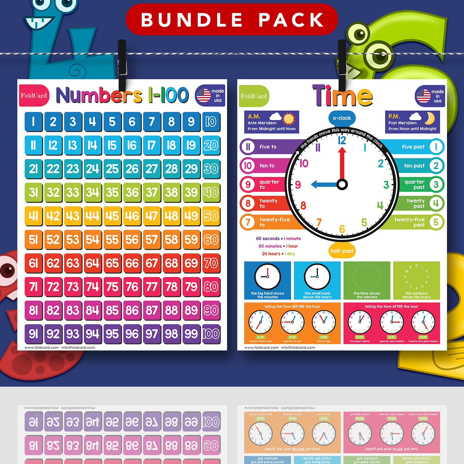 Advanced Bundle – 6 Educational Posters for Kids – Classroom and Homeschool Learning Chart Decorations and School Supplies Materials, Preschool to Grade 3 | Durable, Glossy Cardstock | 8.5" x 11"