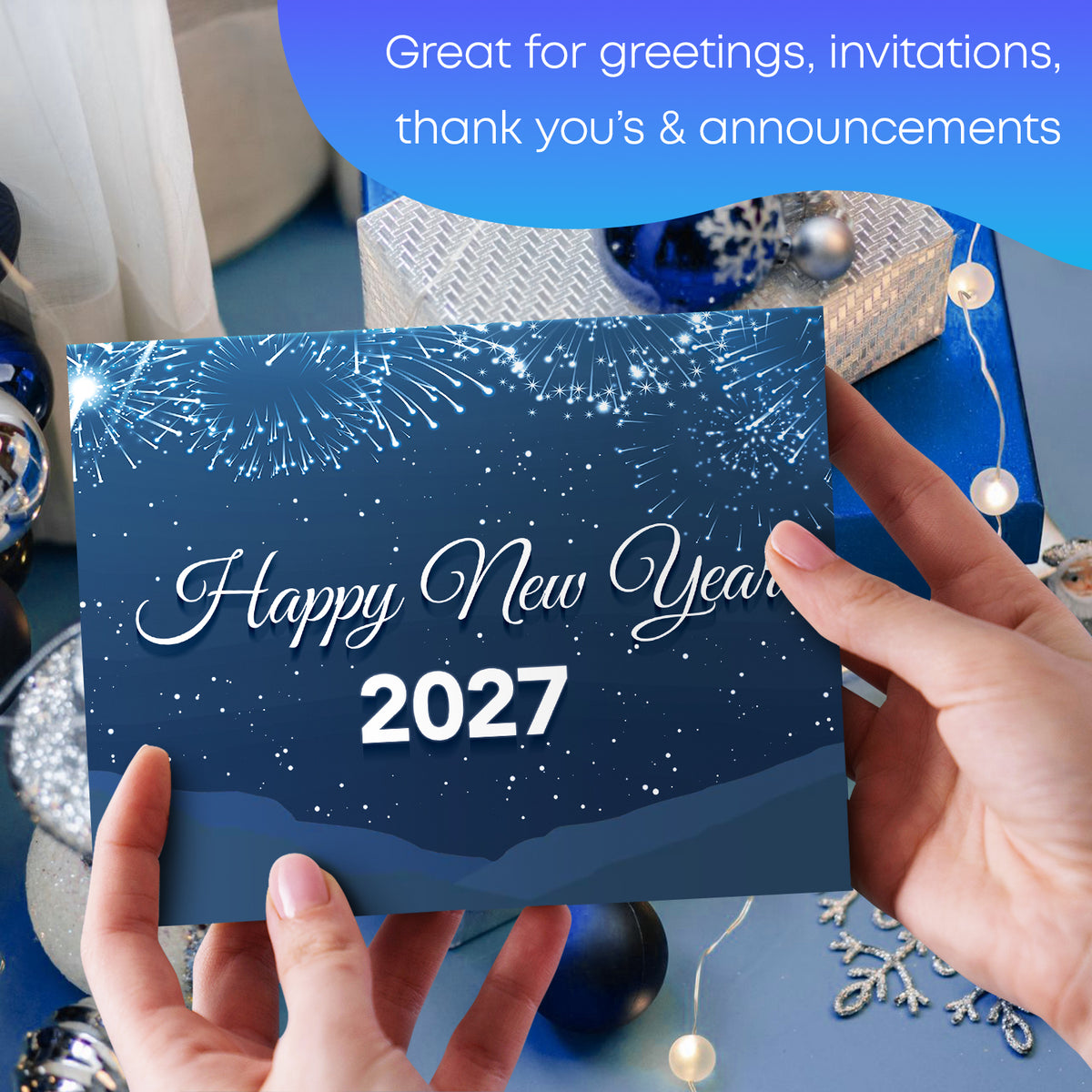 2023 Happy New Year - Blue Holiday Greetings 25 tarjetas y 25 sobres por paquete - 5 x 7" pulgadas cuando está plegado