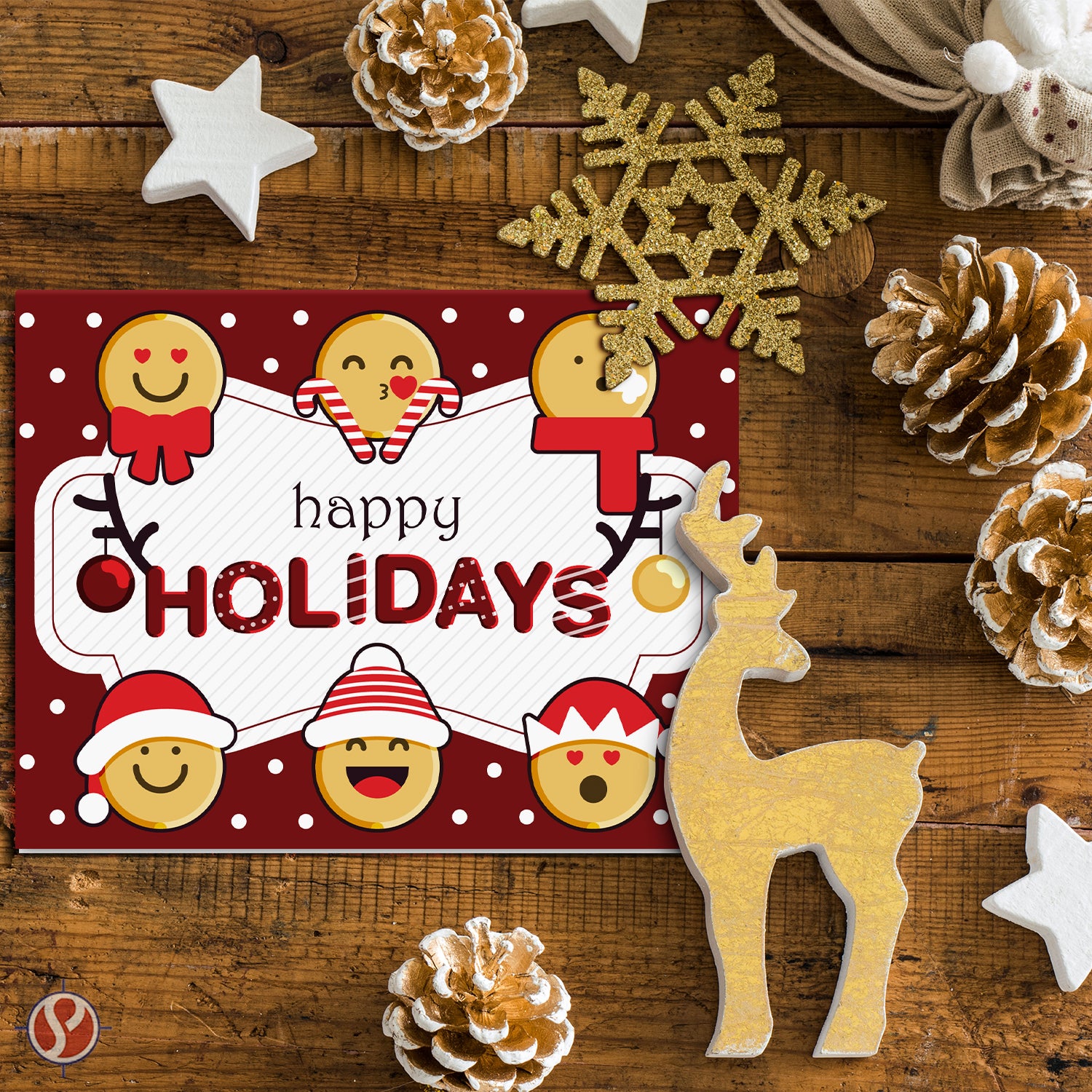 2023 Tarjetas de felicitación Happy Holidays - Cartulina y sobres plegables en blanco rojo. Juego de 25