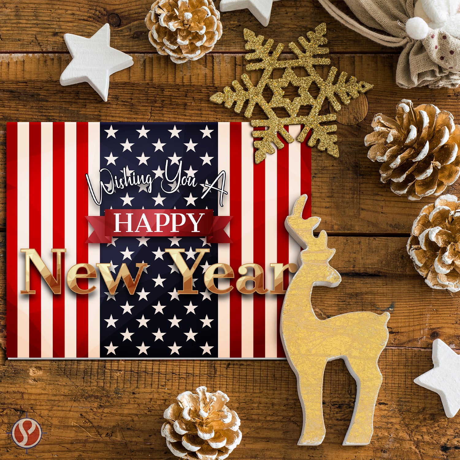 2026 Wishing You A Happy New Year Greeting Cards – American Flag - 4.25 x 5.5” - 10 Per Pack