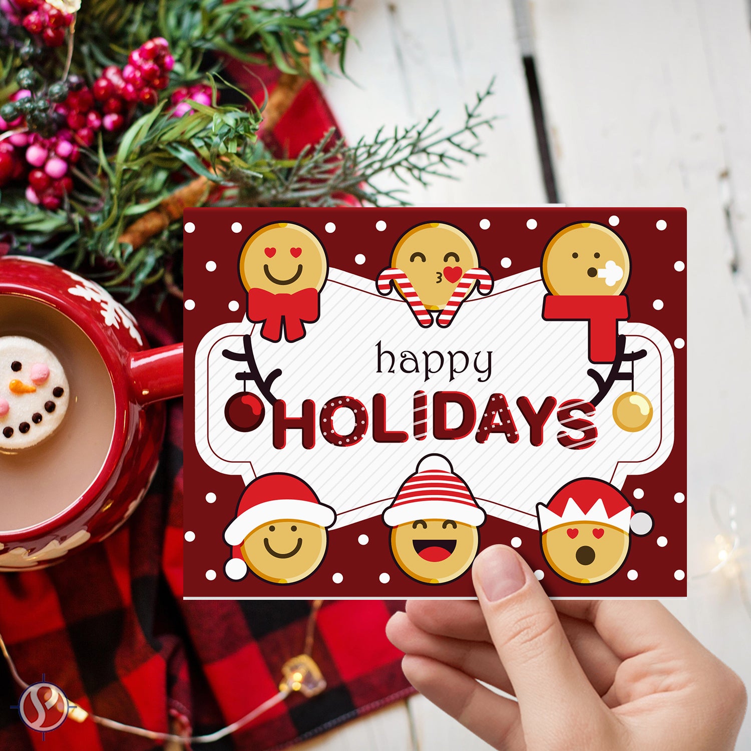 2023 Tarjetas de felicitación Happy Holidays - Cartulina y sobres plegables en blanco rojo. Juego de 25