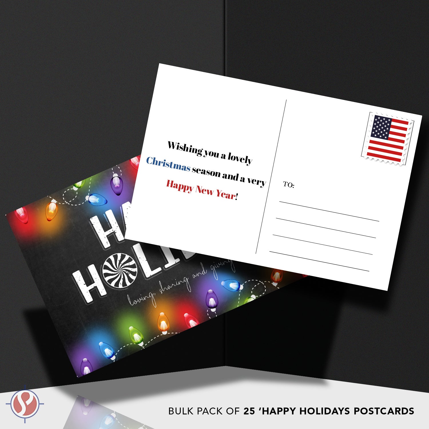2026 Happy Holidays - Loving Sharing Giving Postcards for Christmas New Year's Greetings, Invitations - 4" x 6" - 25 per Pack