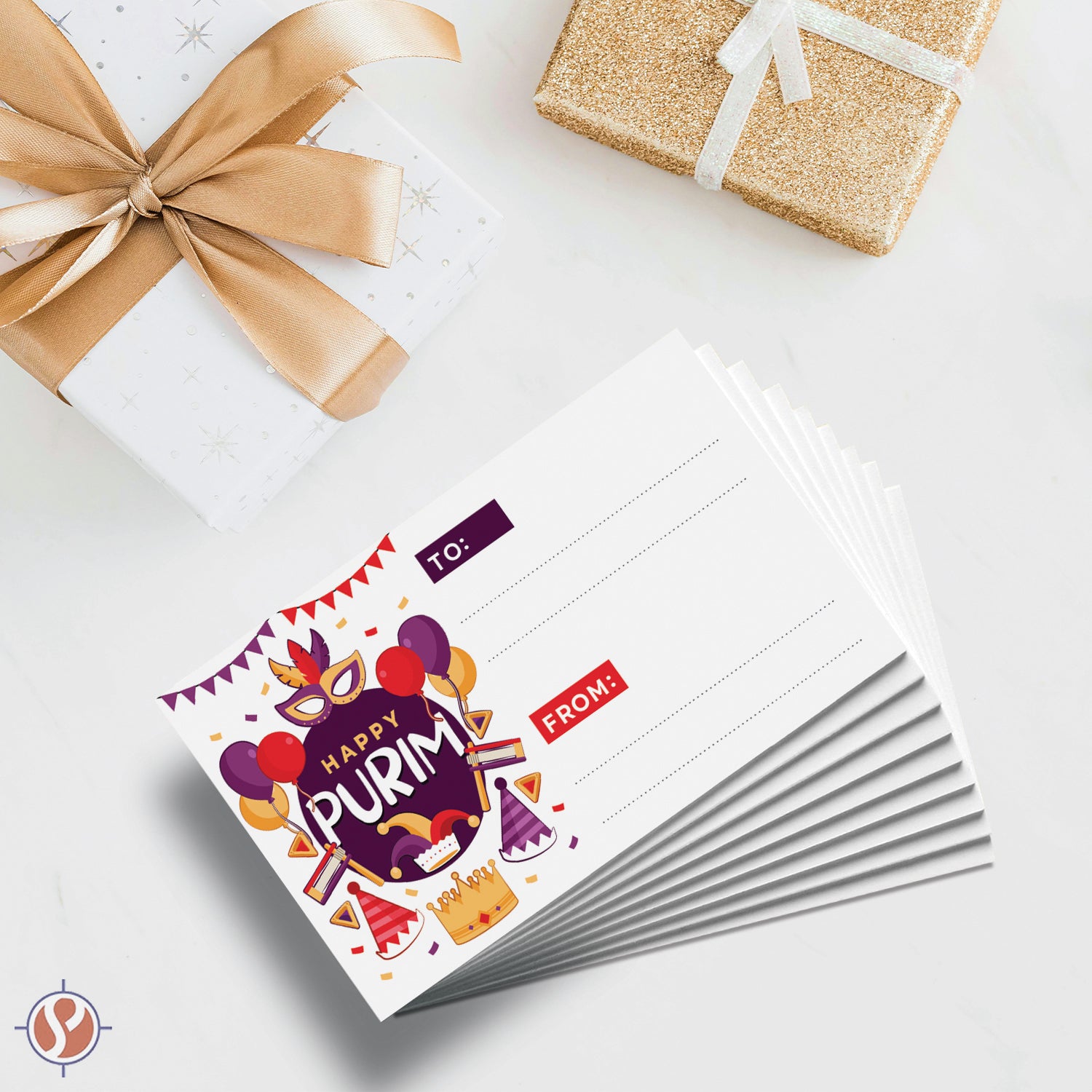 Happy Purim Blank Gift Tags, 3.5" x 2" To From Jewish Holiday Religious Greeting Note Cards for Gifts Presents – 25 per Pack