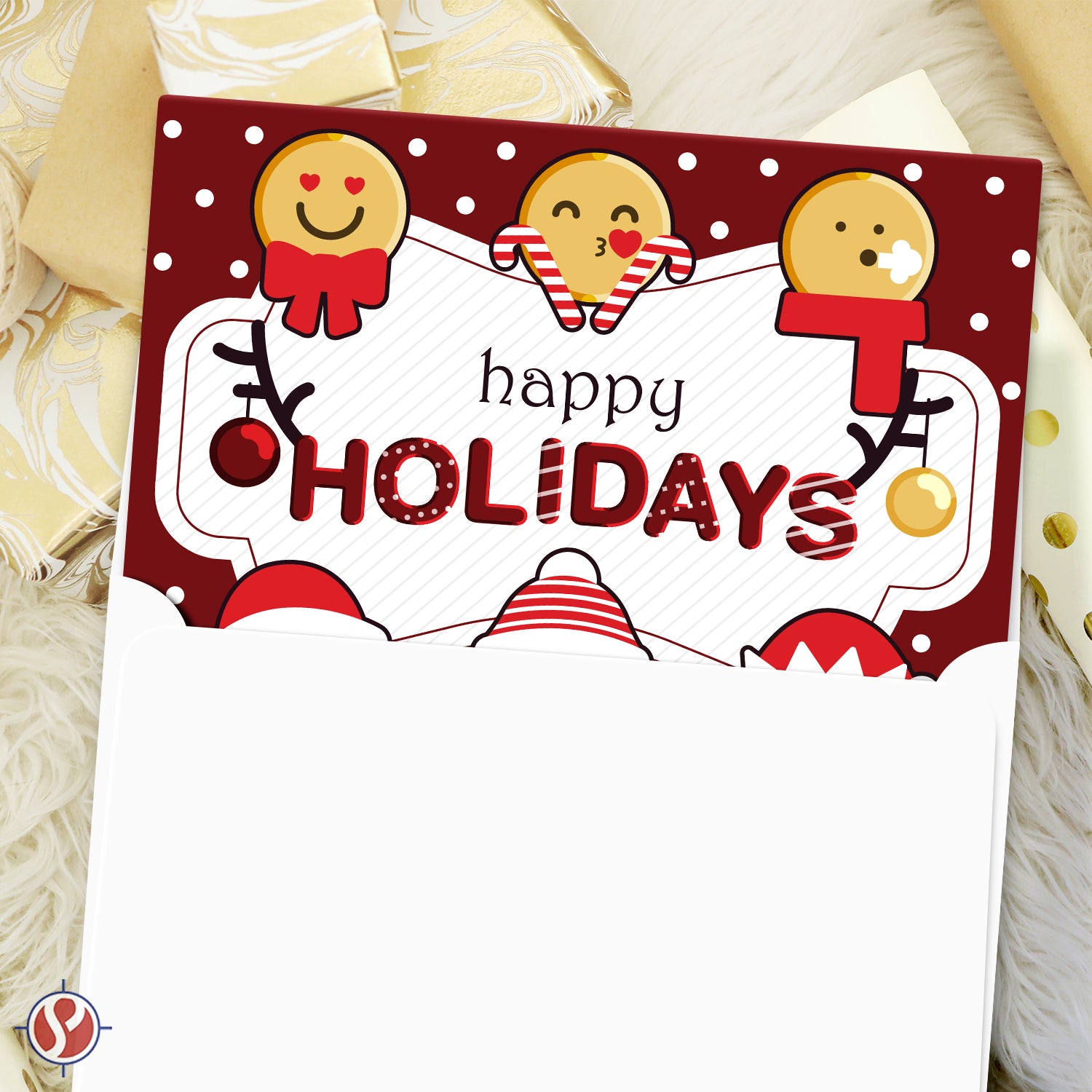 2023 Tarjetas de felicitación Happy Holidays - Cartulina y sobres plegables en blanco rojo. Juego de 25