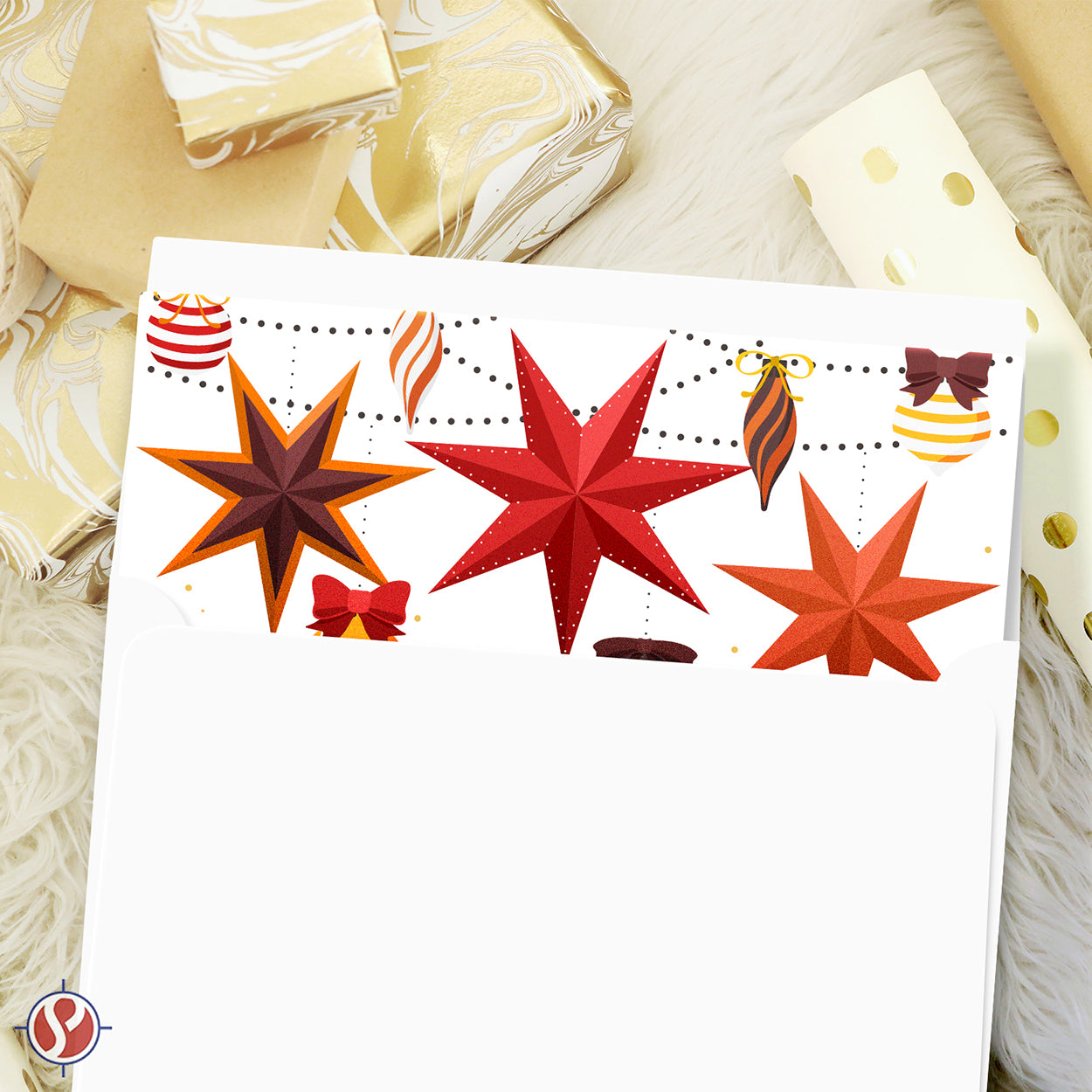 2026 Happy New Year Greeting Cards – Lanterns and Baubles Christmas Holiday Invitations, Thank You's – 4.25 x 5.5" – 10 Per Pack