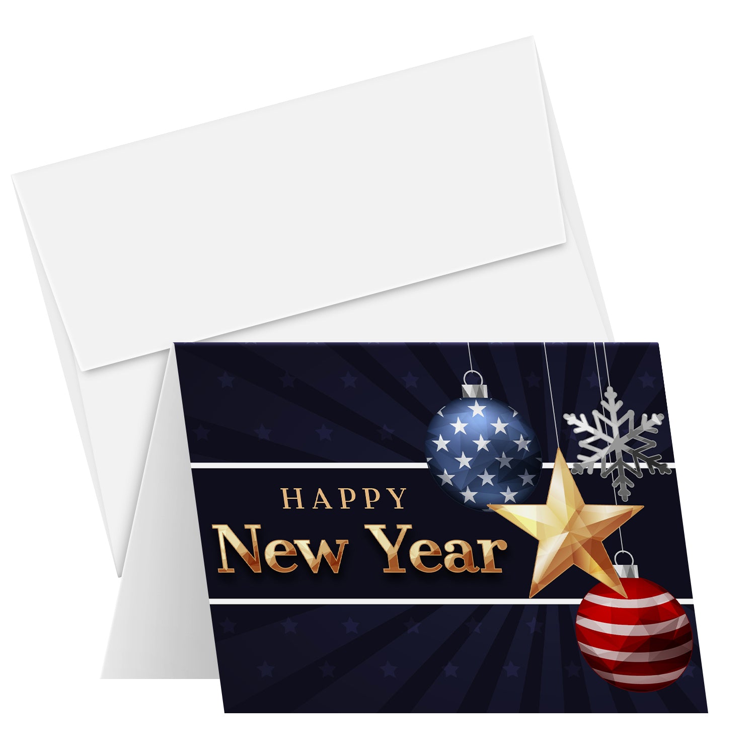 2026 Happy New Year – Blank American Patriotic Greeting Cards - 4.25 x 5.5" - 10 Per Pack