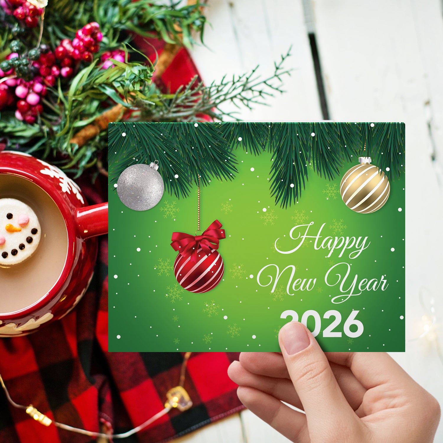 2026 Happy New Year Cards Set – Christmas, Xmas, New Year, Holiday Greetings, Invitations, Announcements, Thank Yous | 4.25 x 5.5 | 10 per Pack