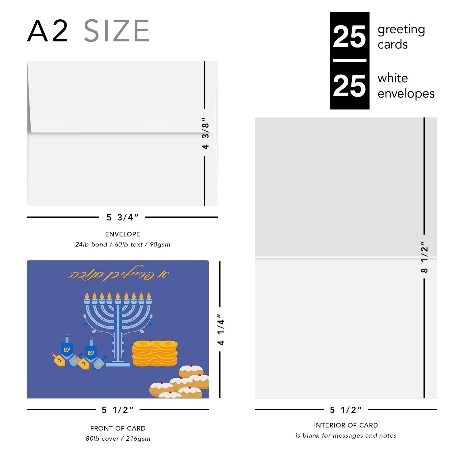 "A Freilichen Chanukah" Hanukkah Greeting Cards – Religious Jewish Holiday Chanukah Sameach – 4.25 x 5.5 – 10 per Pack