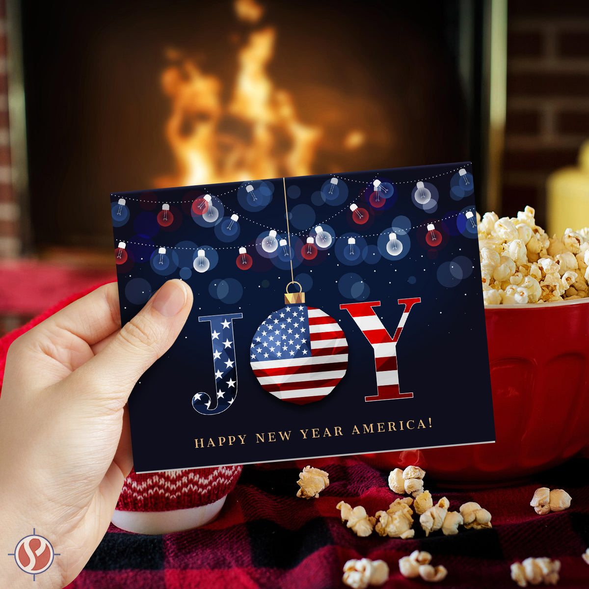 2026 JOY Happy New Year America! – Christmas Fold Over Greeting Cards & Envelopes (Blank Inside) - 10 per Pack