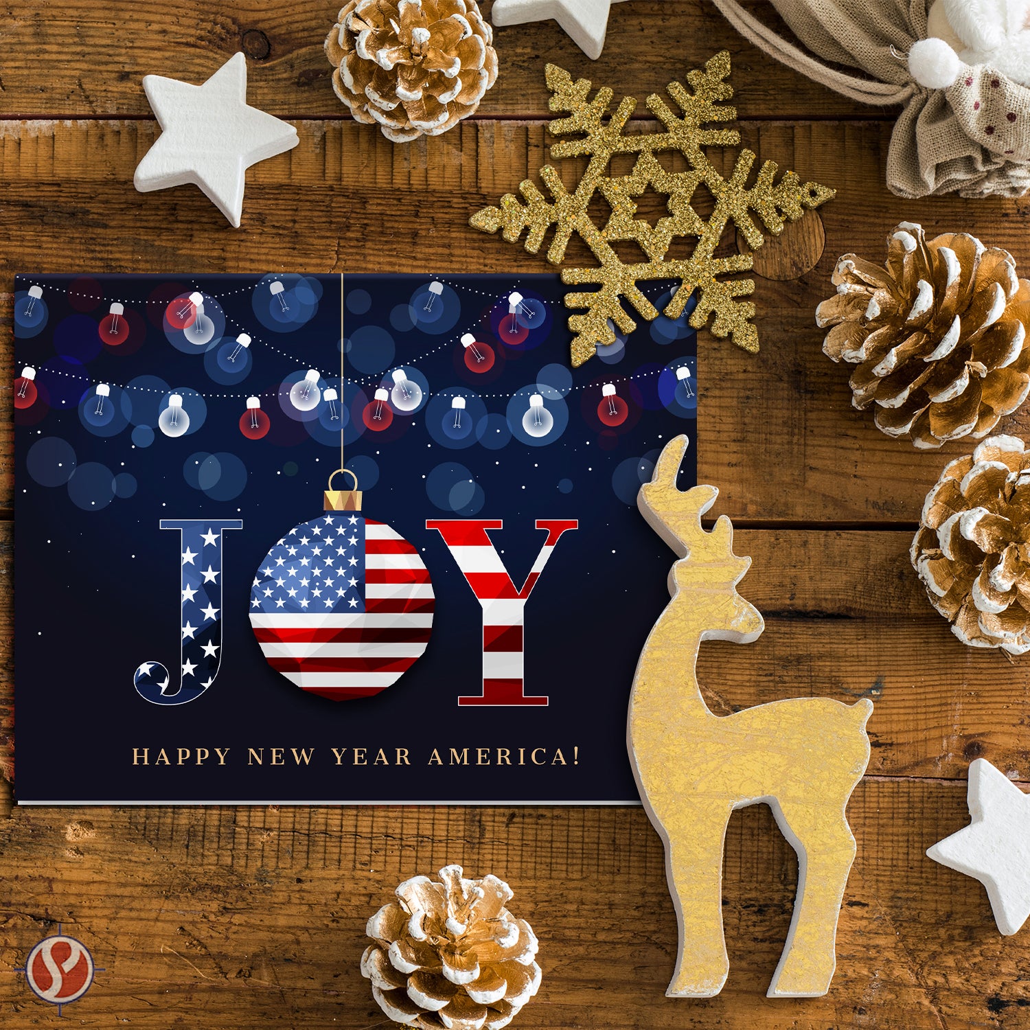 2026 JOY Happy New Year America! – Christmas Fold Over Greeting Cards & Envelopes (Blank Inside) - 10 per Pack