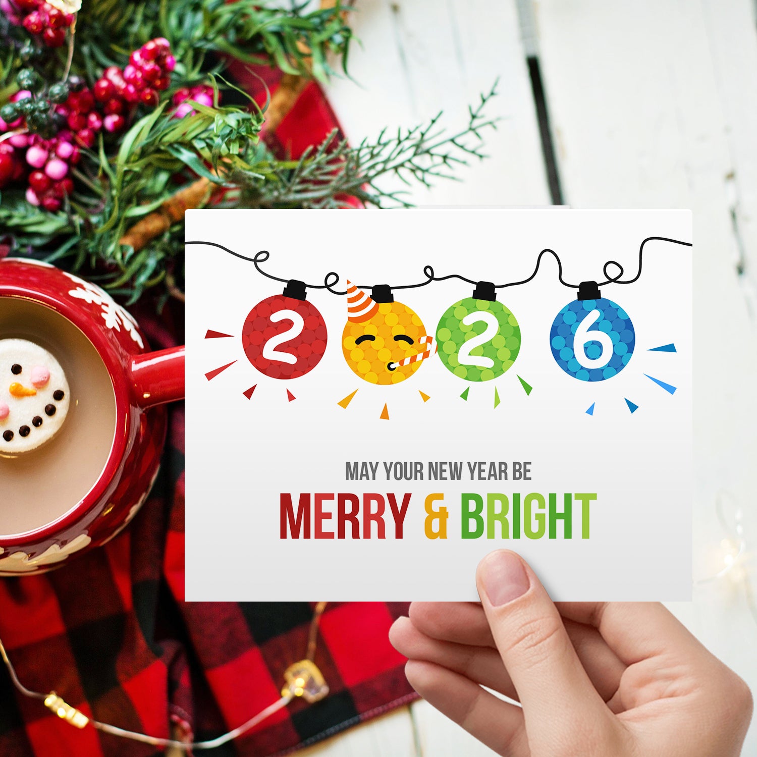 2026 Merry Christmas Happy New Year Holiday Greeting Cards 10 Per Pack - 4.25 x 5.5” (A2 Size)