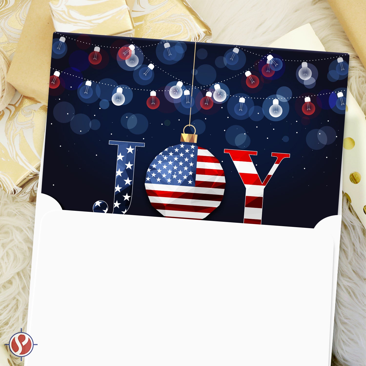 2026 JOY Happy New Year America! – Christmas Fold Over Greeting Cards & Envelopes (Blank Inside) - 10 per Pack