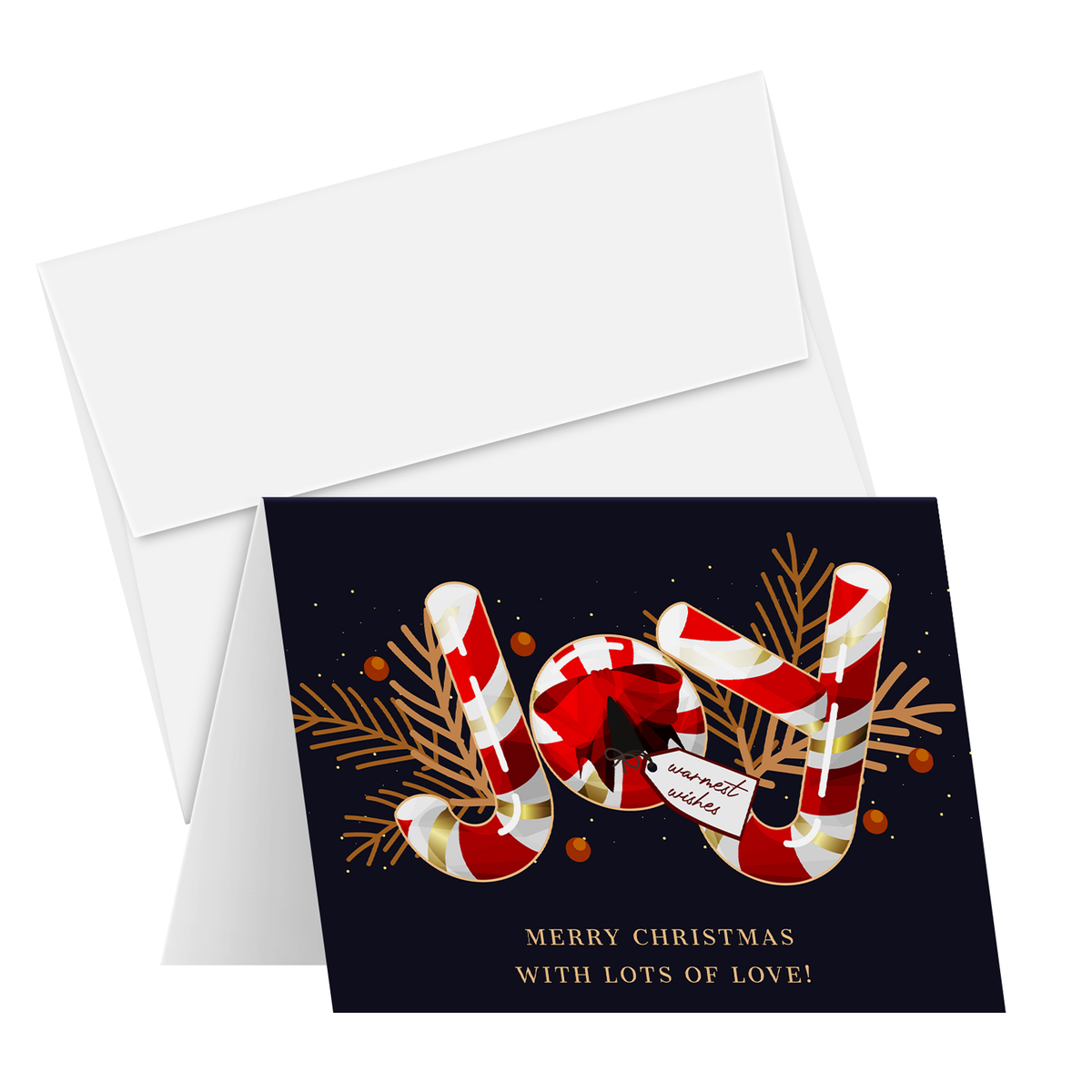 2026 JOY Merry Christmas with Lots of Love! - Holiday Greeting Cards and Envelopes - 4.25" x 5.5" - 10 per Pack