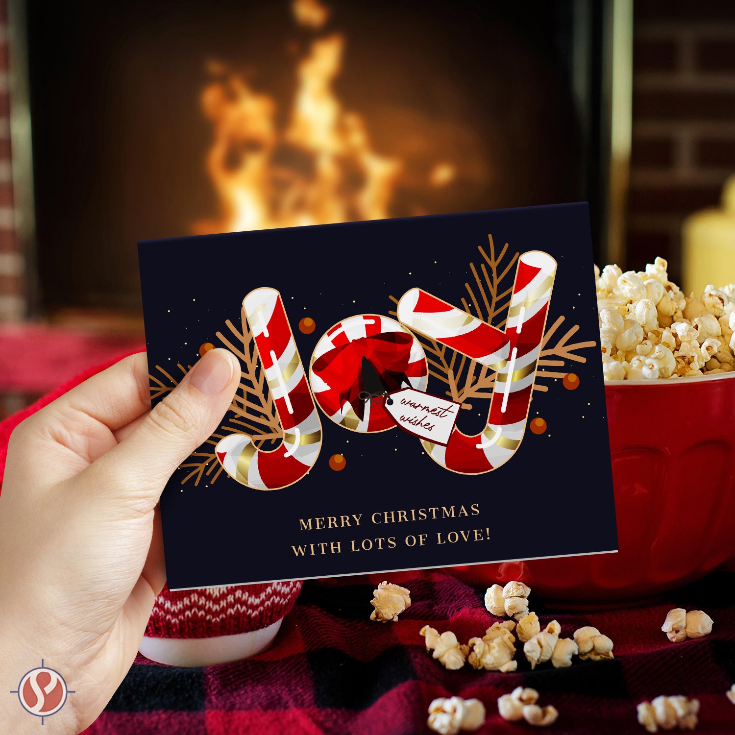 2026 JOY Merry Christmas with Lots of Love! - Holiday Greeting Cards and Envelopes - 4.25" x 5.5" - 10 per Pack