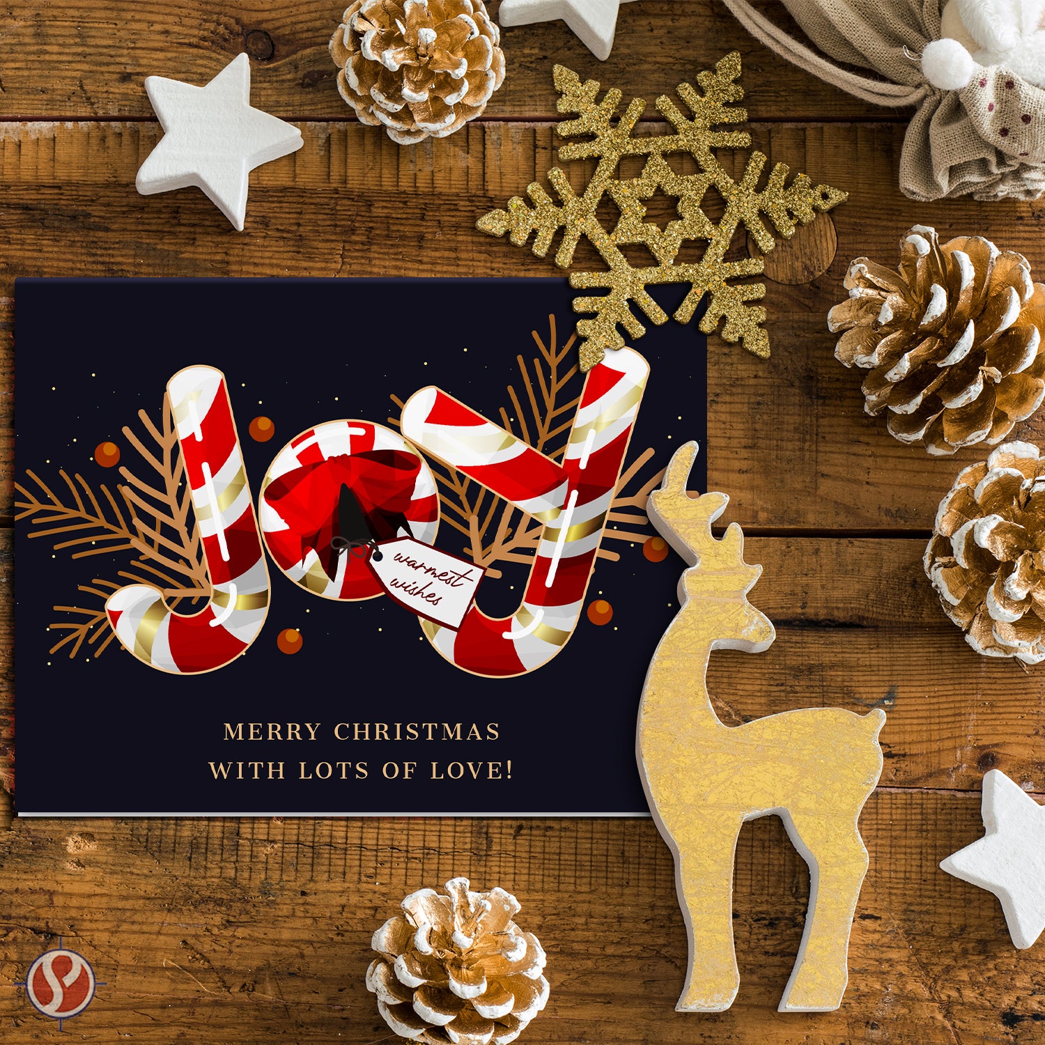 2026 JOY Merry Christmas with Lots of Love! - Holiday Greeting Cards and Envelopes - 4.25" x 5.5" - 10 per Pack