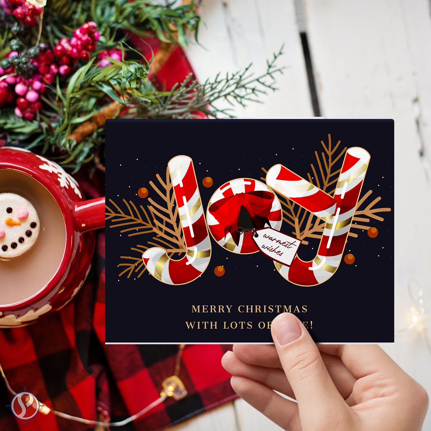 2026 JOY Merry Christmas with Lots of Love! - Holiday Greeting Cards and Envelopes - 4.25" x 5.5" - 10 per Pack