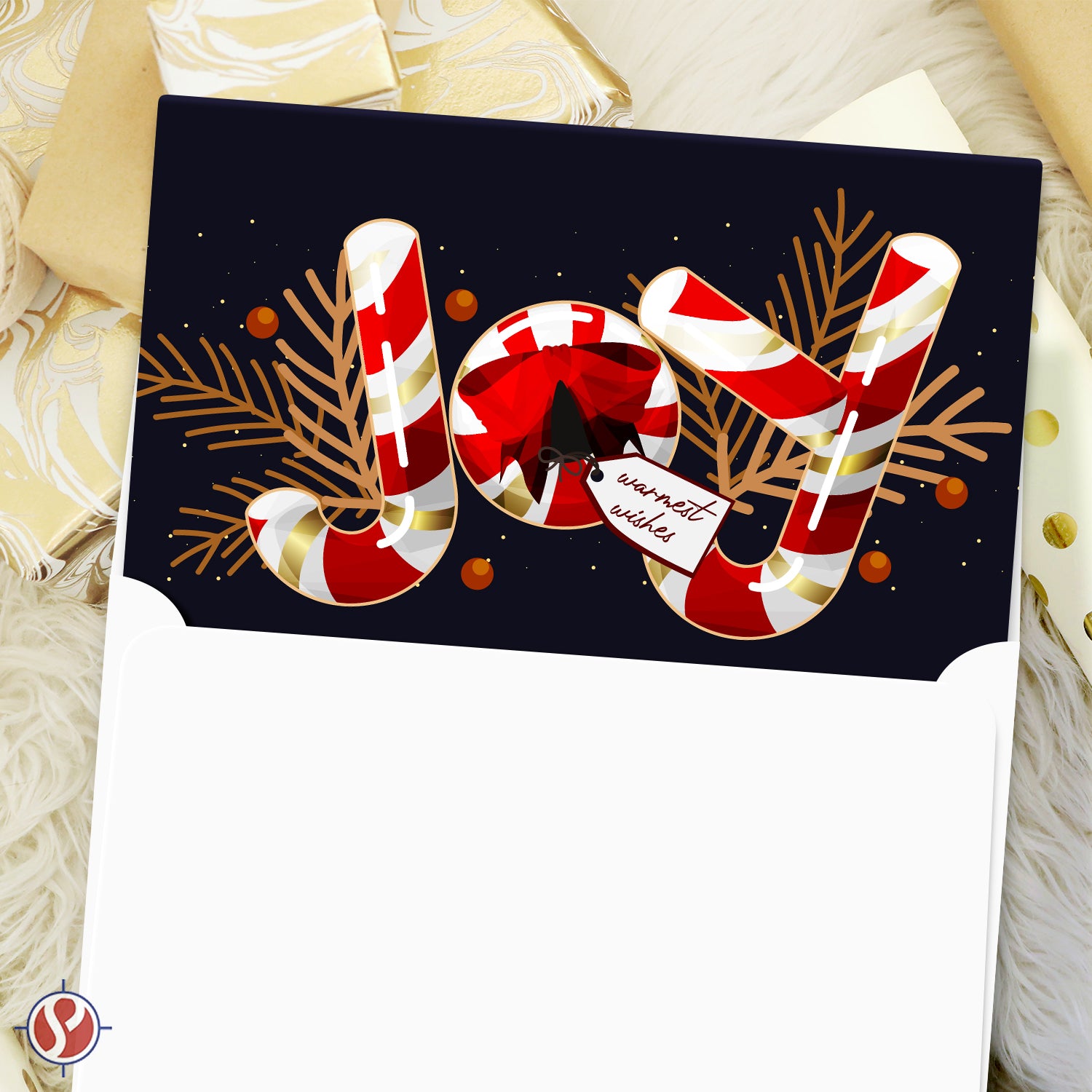 2026 JOY Merry Christmas with Lots of Love! - Holiday Greeting Cards and Envelopes - 4.25" x 5.5" - 10 per Pack