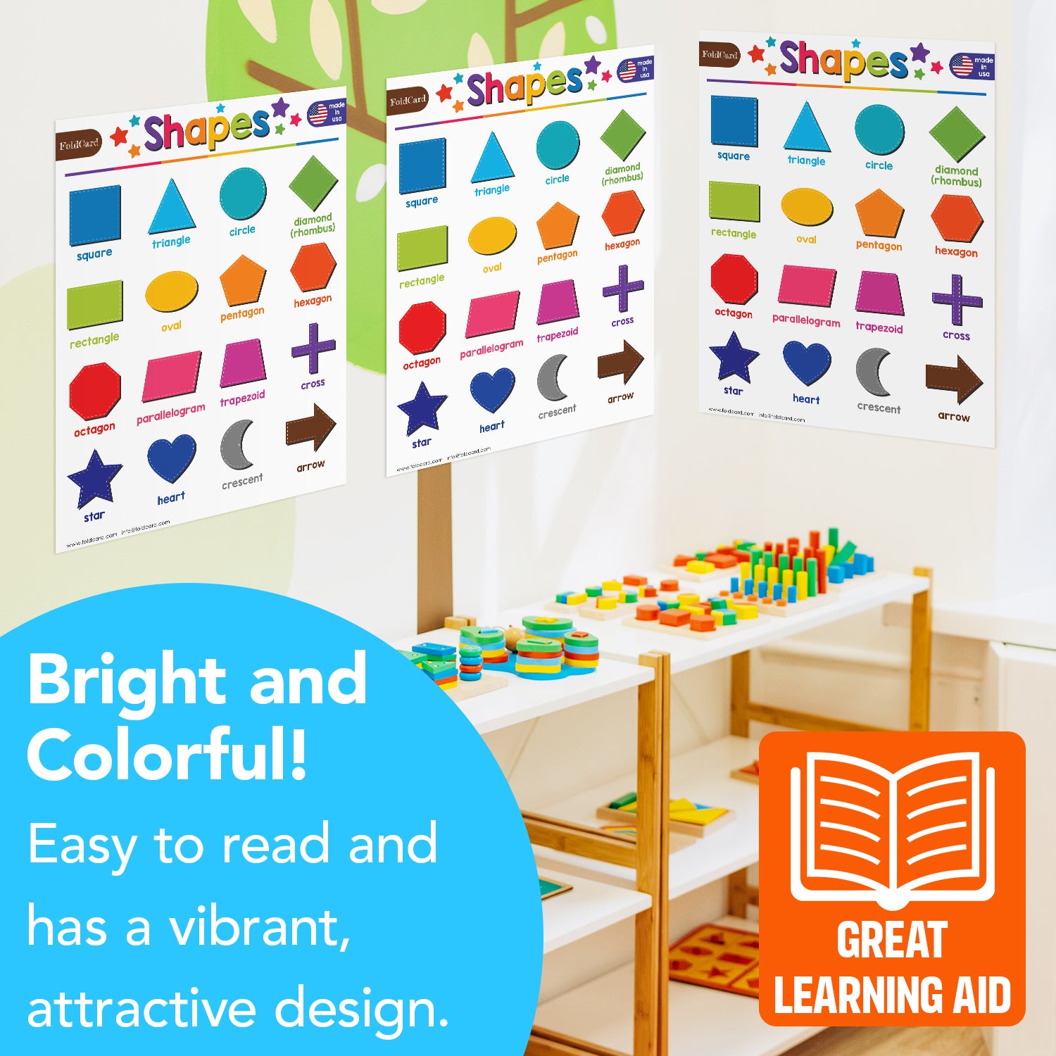 Shapes Chart for Kids | Educational Visual Learning Aid | 8.5" x 11" | 5 Pack