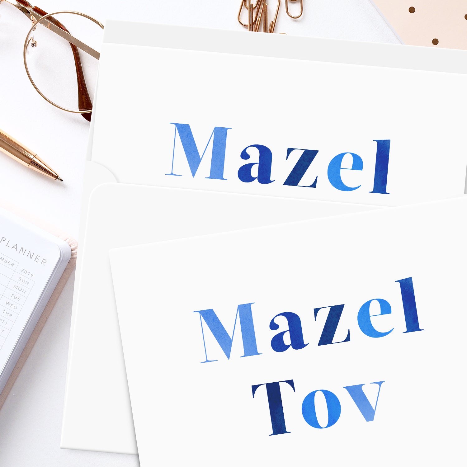 Mazel Tov Congratulations Greeting Cards and Envelopes – Bar and Bat Mitzvah, Weddings and Jewish Celebrations – 4.25" x 5.5" – 10 per Pack