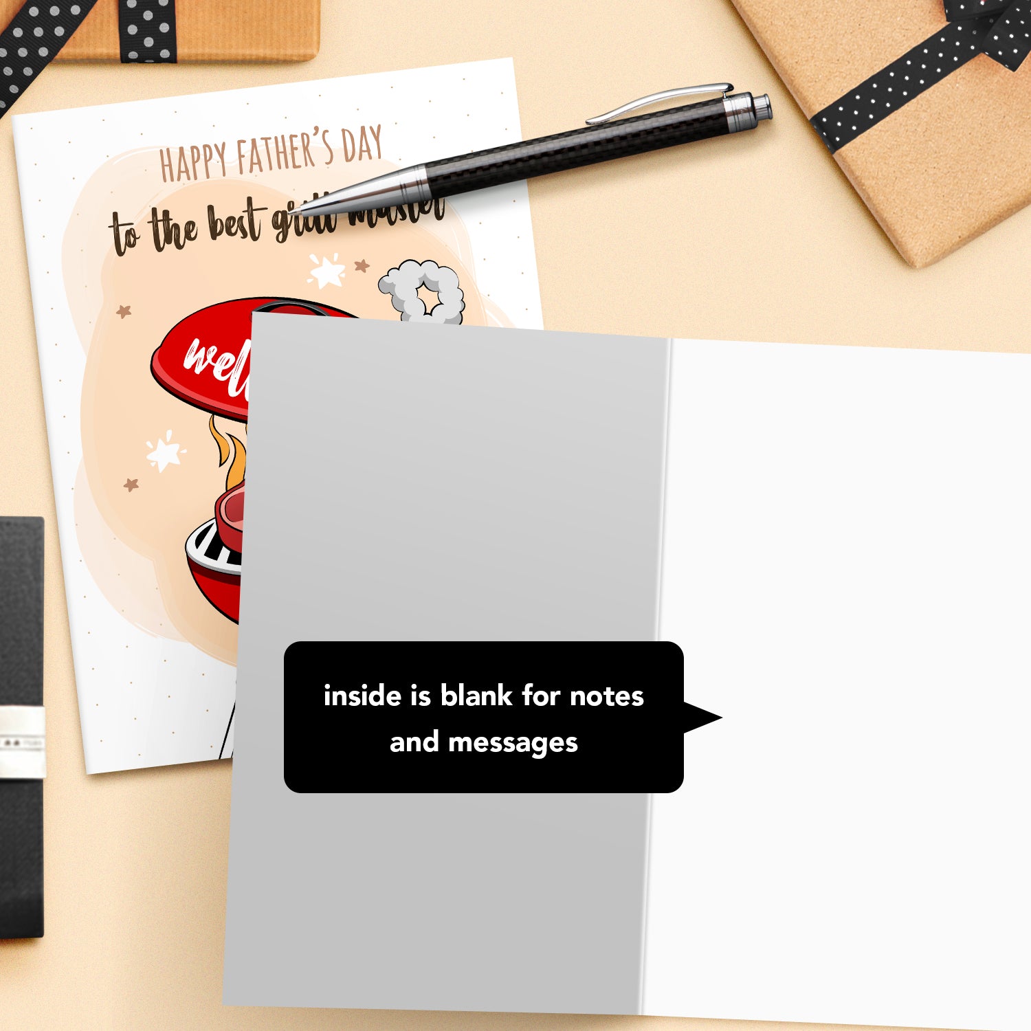 Happy Father's Day to the Best Grill Master Greeting Cards and Envelopes for Dad, Stepdad | 8.5 x 11 | 2 per Pack