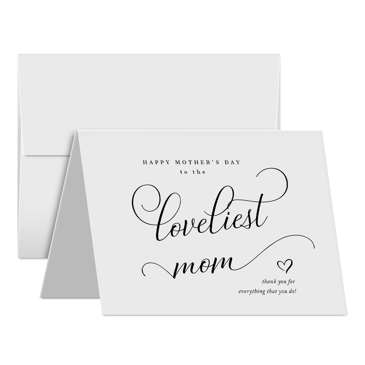 Happy Mother's Day to the Loveliest Mom – Thank You Greeting Cards and Envelopes for Mom, Wife | 4.25 x 5.5 | 10 per Pack