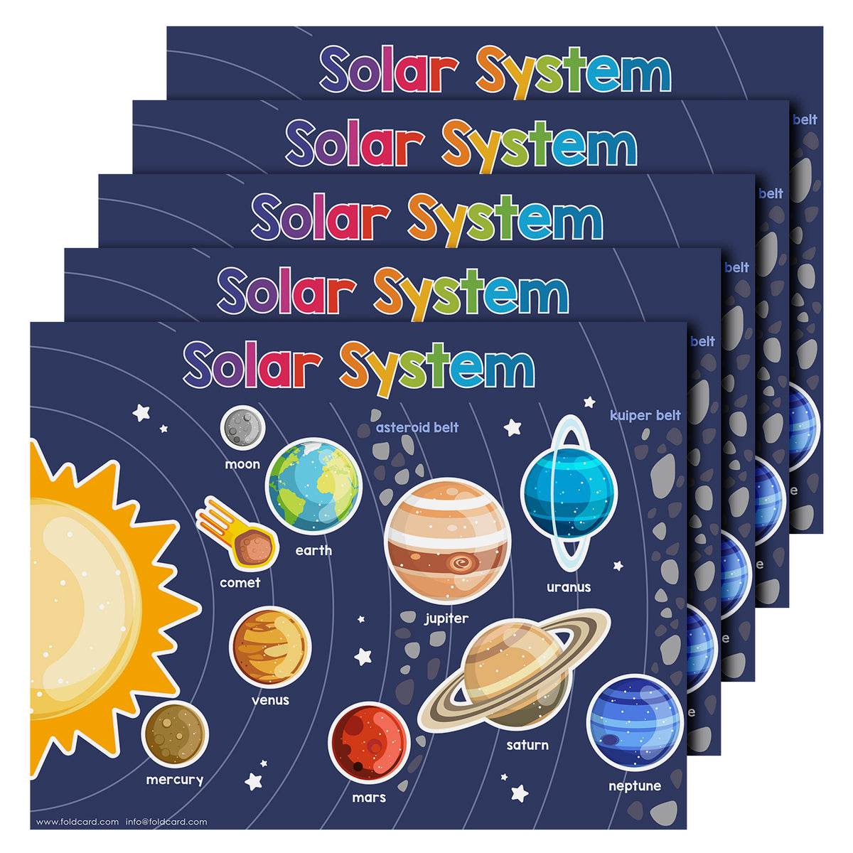 Solar System Chart Science Poster - 8.5" x 11" Educational Visual for Learning | 5-Pack
