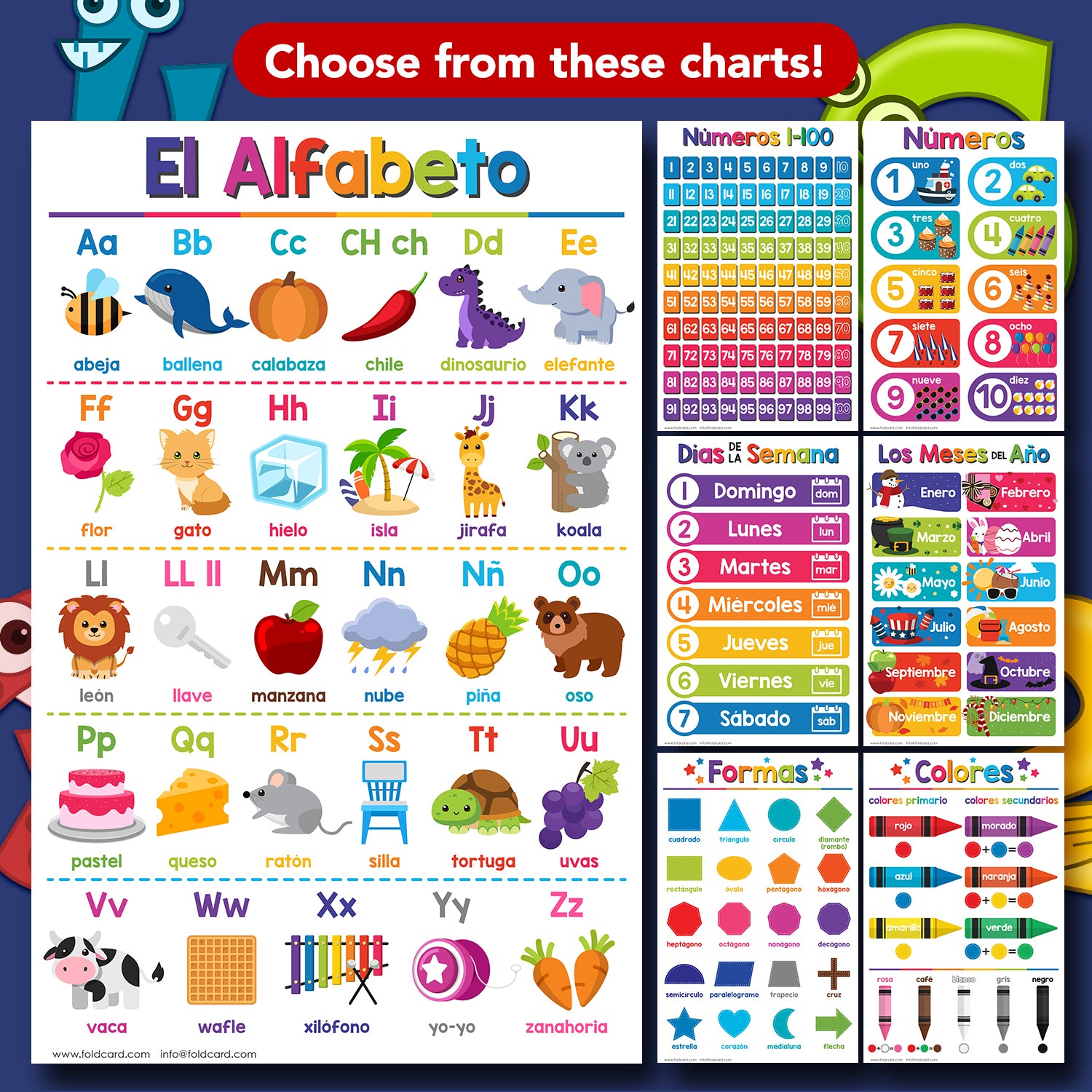 Spanish Seasons Chart for Kids | Bright and Colorful Educational Poster | 11" x 17" | 5 Pack