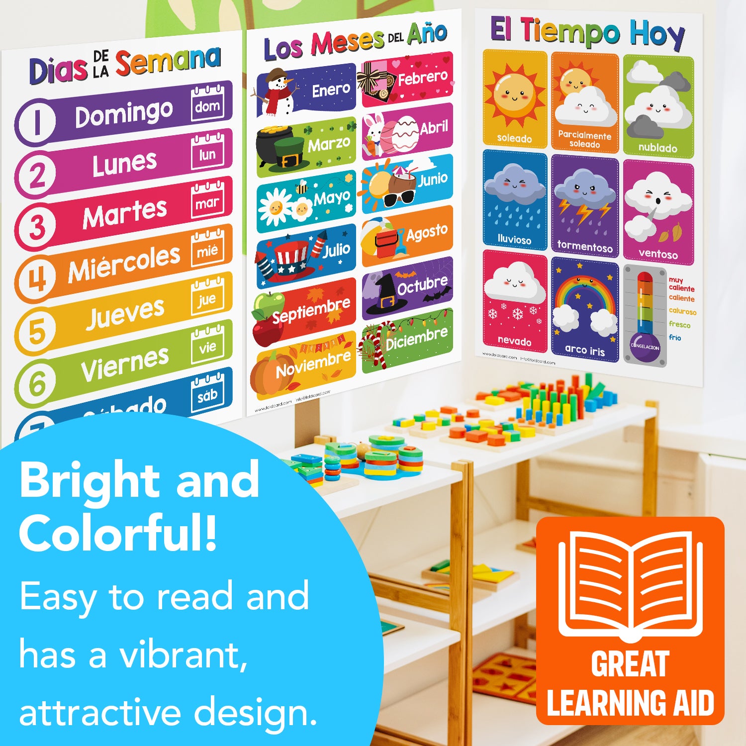 Spanish Seasons Chart for Kids | Bright and Colorful Educational Poster | 11" x 17" | 5 Pack