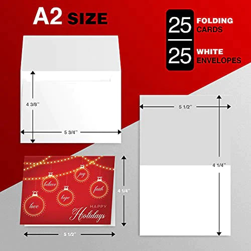 2023 Happy Holidays 4.25 x 5.5 (A2 Size)  25 Cards and 25 Envelopes FoldCard