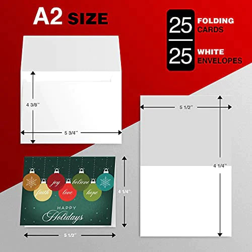 2023 Happy Holidays 4.25 x 5.5 (A2 Size) 25 Cards and 25 Envelopes FoldCard