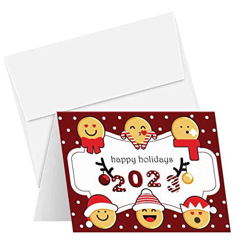 2023 Happy Holidays Greeting Cards – Red Blank Fold Over Card Stock & Envelopes. Set of 25 FoldCard