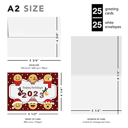 2023 Happy Holidays Greeting Cards – Red Blank Fold Over Card Stock & Envelopes. Set of 25 FoldCard