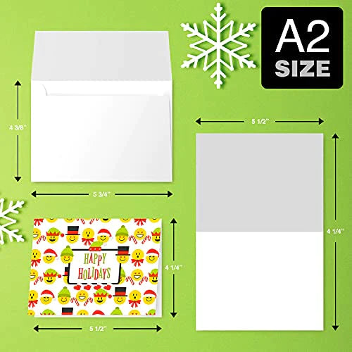 2023 Happy Holidays Greeting Cards – Red & Green, Funny Cute Emoji Pattern.