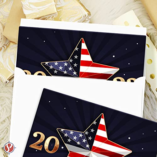 2023 Happy New Year America! – American Xmas Fold Over Greeting Cards & Envelopes (Blank Inside) FoldCard