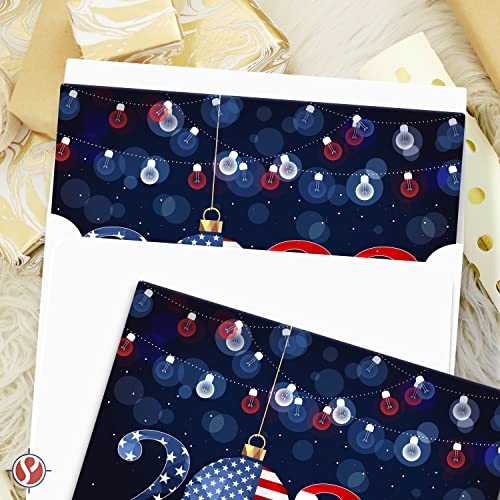 2023 Happy New Year America! – Xmas Fold Over Greeting Cards & Envelopes (Blank Inside) FoldCard