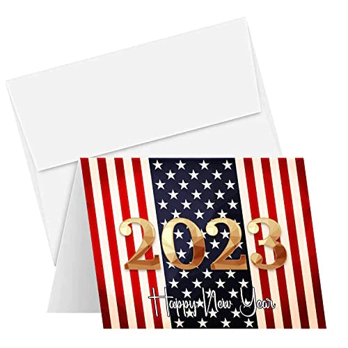2023 Happy New Year – American Flag 4.25 x 5.5” - 25 Per Pack FoldCard
