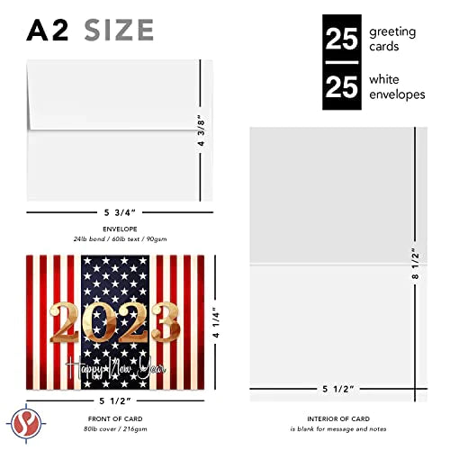 2023 Happy New Year – American Flag 4.25 x 5.5” - 25 Per Pack FoldCard